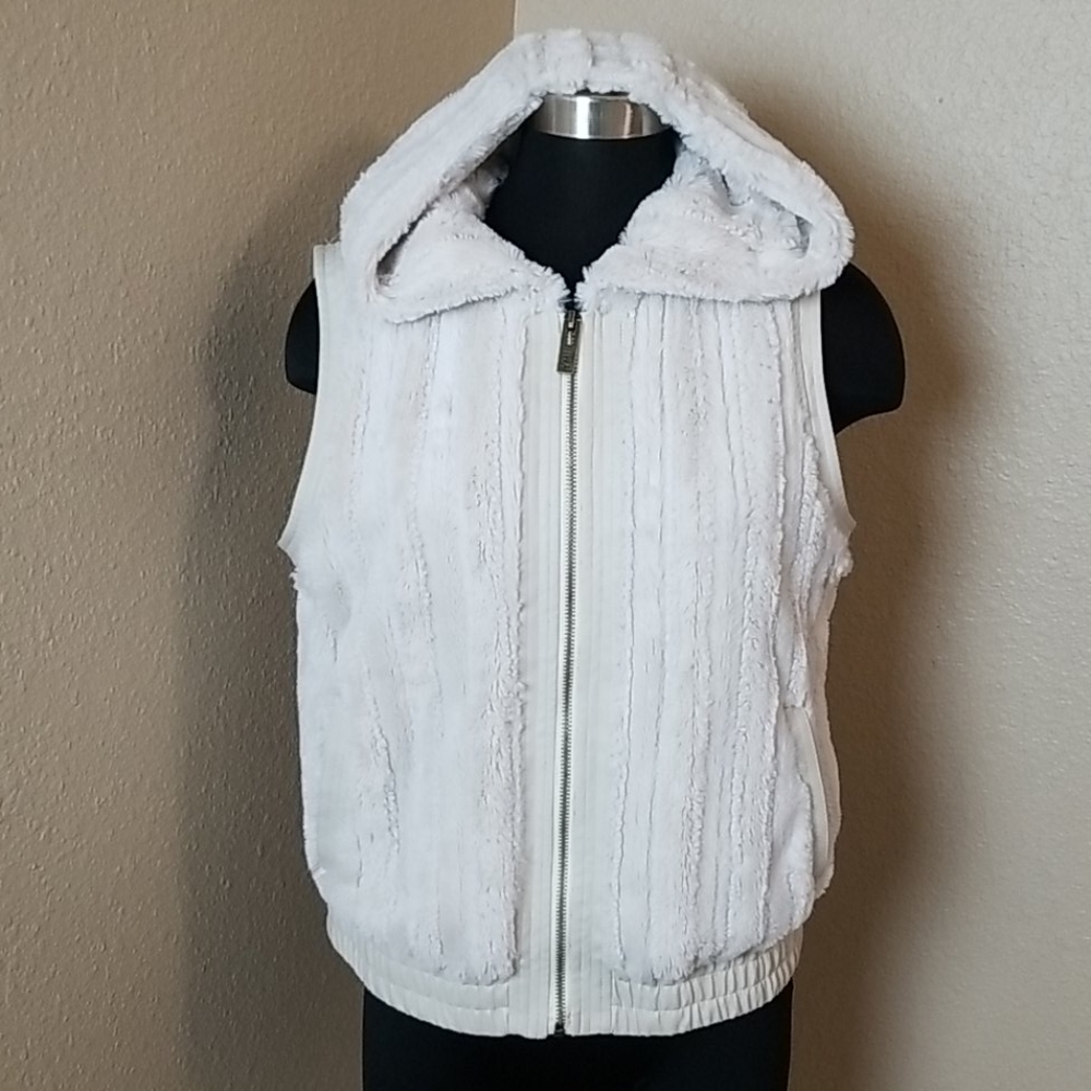 YMI Zip Front Faux Leather Fur Hooded Vest